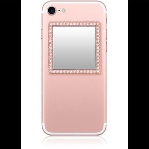Rose Gold Square Cell Phone Mirror with Crystals